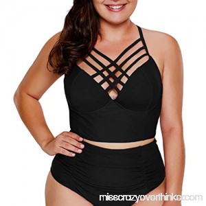 Women's Black Cut Out Cross Straps Bikini Set Tummy Control High Waist Bikini Sets Swimsuit Swimwear Beachwear Black B07P5DG6RG